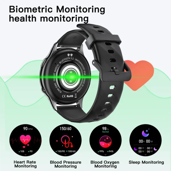 Reloj inteligente KUMI GW5 de 1,39 pulgadas, NFC, Bluetooth 5,2, 100+, frecuencia cardíaca deportiva, presión arterial, monitor de oxígeno, resistente al agua IP68 - Imagen 3