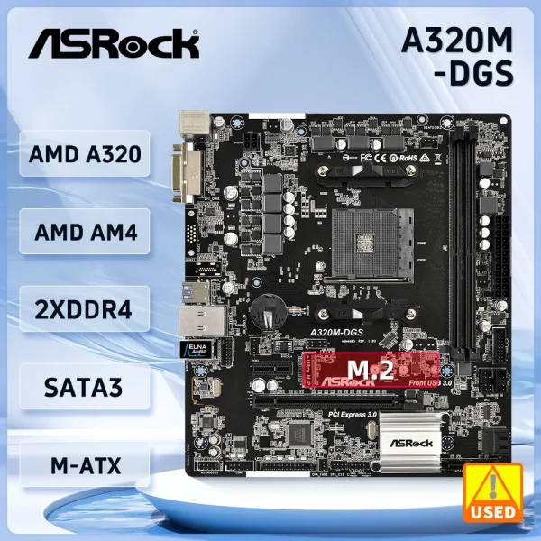 ASRock placa base AMD A320 A320M DGS toma de corriente AM4 2 x DDR4 32GB PCI