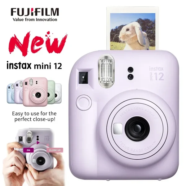 Cámara instantánea Fujifilm Instax Mini 12, color rosa, azul, verde, blanco y morado