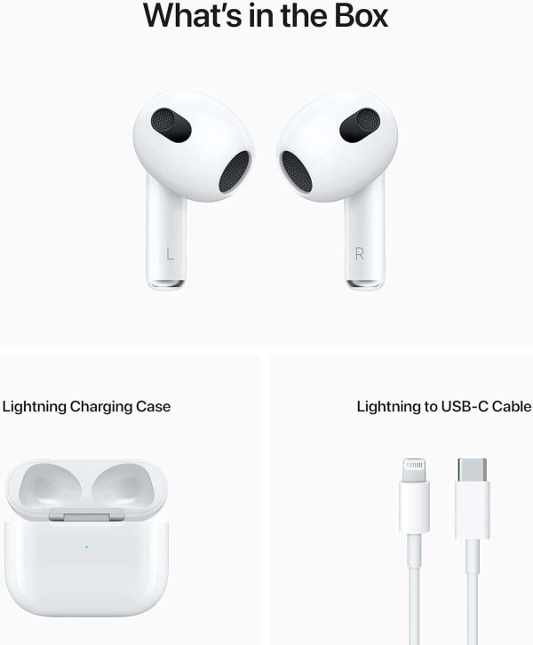 Apple AirPods (3ª generación) auriculares inalámbricos, auriculares Bluetooth, audio espacial personalizado, resistente al sudor y al agua, estuche de carga Lightning incluido, hasta 30 horas de  Electrónica - Imagen 12