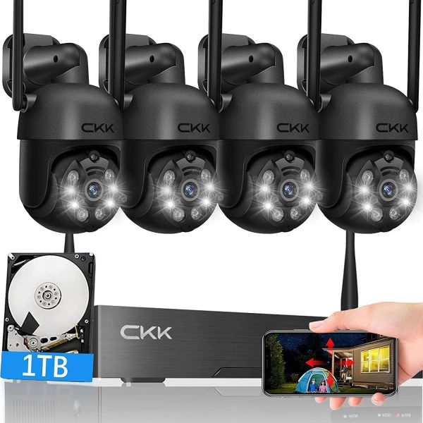 [10CH, actualización de 5 MP] Sistema de cámara de seguridad inalámbrica CKK con disco duro de 1 TB, 4 cámaras PTZ para exteriores e interiores, sistema NVR de vigilancia WiFi 3K con reflectores y  Electrónica - Imagen 7