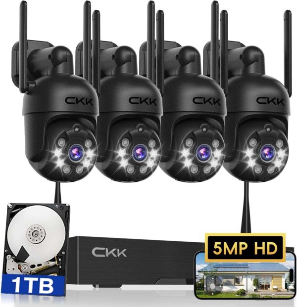 [10CH, actualización de 5 MP] Sistema de cámara de seguridad inalámbrica CKK con disco duro de 1 TB, 4 cámaras PTZ para exteriores e interiores, sistema NVR de vigilancia WiFi 3K con reflectores y  Electrónica - Imagen 12