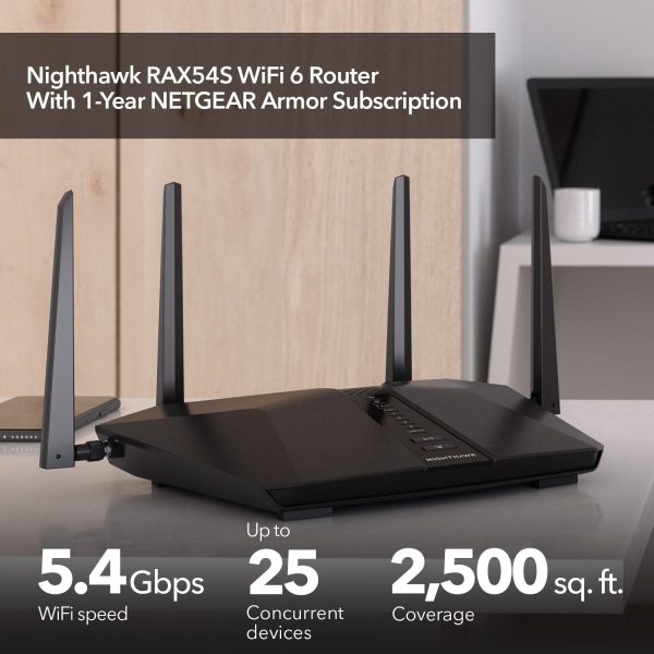 NETGEAR Nighthawk WiFi 6 Router (RAX54S) 6-Stream AX5400 5.4 Gbps - Router de Internet inalámbrico Gigabit de doble banda - Cobertura de hasta 2,500 pies cuadrados - Conecta más de 25 dispositivos - Imagen 2