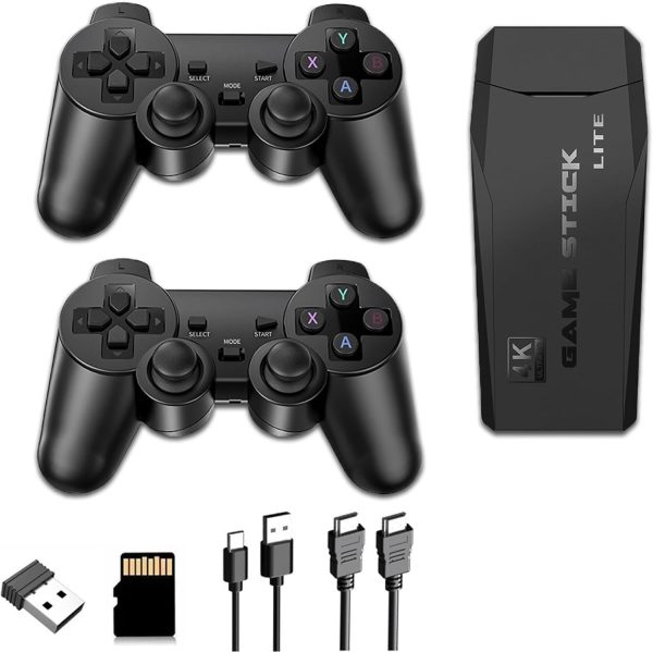 Retro Game Stick, consola inalámbrica dual 2.4G, memoria de 64 GB, salida HDMI 4K, más de 20000 juegos incorporados con 15 emuladores clásicos, controladores Plug Play Video TV Game