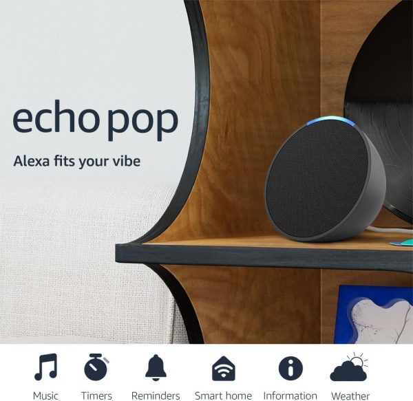 Amazon Echo Pop (modelo más nuevo), nuestro altavoz Alexa más pequeño, cabe en cualquier habitación, carbón