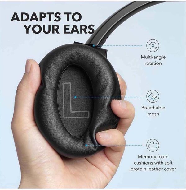 Soundcore Anker Life Q20 Auriculares híbridos con cancelación activa de ruido, auriculares inalámbricos Bluetooth con Bluetooth, tiempo de reproducción de 60 horas, audio de alta resolución, graves profundos, orejeras de espuma viscoelástica, para viajes, oficina en casa - Imagen 5