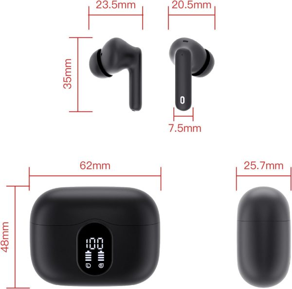 Auriculares inalámbricos, Bluetooth 5.3, estéreo de graves, auriculares con micrófono con cancelación de ruido, pantalla LED, auriculares intrauditivos impermeables IP7, tiempo de reproducción de 36 horas para portátiles, teléfonos, entrenamiento deportivo, negro - Imagen 8