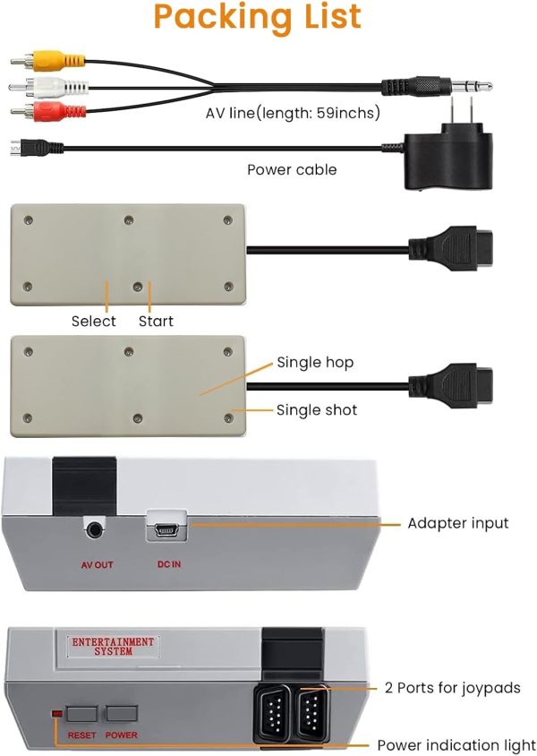 Consola de videojuegos retro precargada 620 juegos Consola de juegos retro clásica Plug and Play con 2 controladores, sistema de juego de 8 bits con salida AV, regalos para jugadores de Navidad - Imagen 6