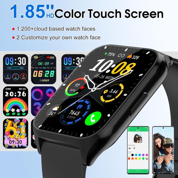 Smart Watch, 1.85"HD Smartwatches for Men Women (Answer/Make Calls), 100+ Sport Modes with Fitness Tracker Watch, Heart Rate/Sleep Monitor, IP68 Waterproof Activity Tracker, Smartwatch for Android iOS - Imagen 3