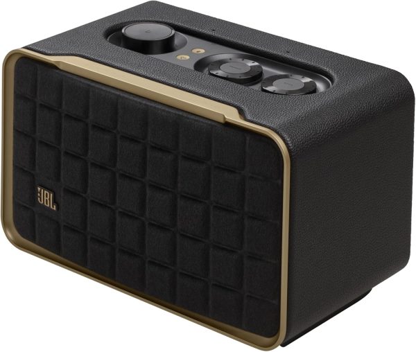 JBL Authentics 200 - Altavoz inteligente para el hogar estilo retro con Wi-Fi integrado, Bluetooth y asistentes de voz, Alexa y Google Assistant, reproducción en varias habitaciones, autoajuste automático