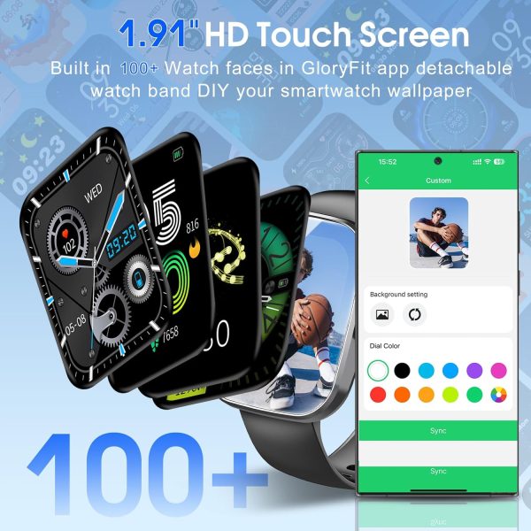 Smart Watch, 1.91" HD Screen Smartwatch for Men Women(Answer/Make Call), Fitness Watch with Heart Rate/Sleep Monitor/Steps Monitor, 110+ Sports Modes, IP68 Waterproof Activity Trackers for Android iOS - Imagen 2