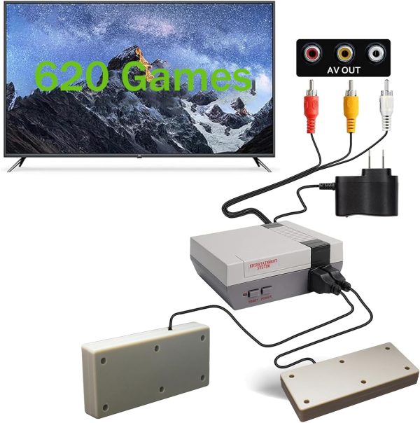 Consola de videojuegos retro precargada 620 juegos Consola de juegos retro clásica Plug and Play con 2 controladores, sistema de juego de 8 bits con salida AV, regalos para jugadores de Navidad