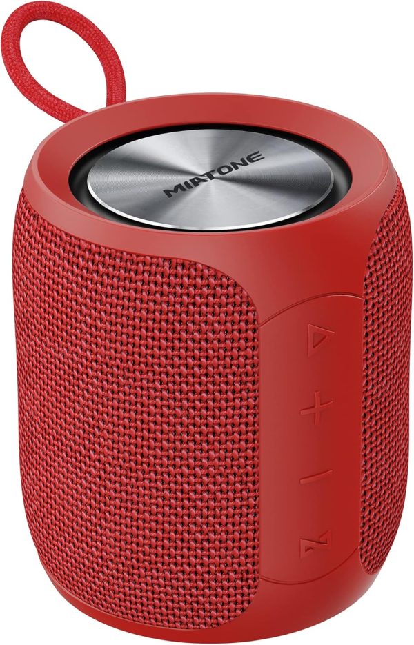 MIATONE QBOX Altavoces Bluetooth Portátiles, Altavoz Inalámbrico para Exteriores, IPX7 Resistente al Agua para Ducha, Rojo