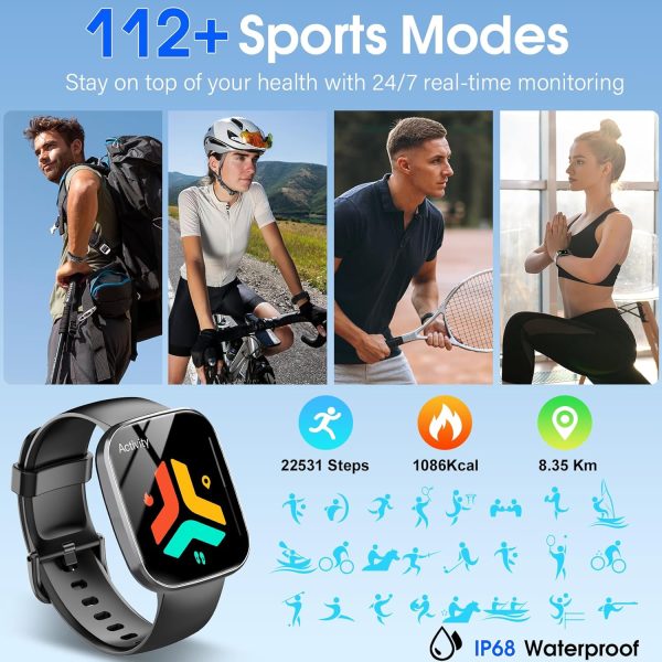 Smart Watch, 1.91" HD Screen Smartwatch for Men Women(Answer/Make Call), Fitness Watch with Heart Rate/Sleep Monitor/Steps Monitor, 110+ Sports Modes, IP68 Waterproof Activity Trackers for Android iOS - Imagen 4