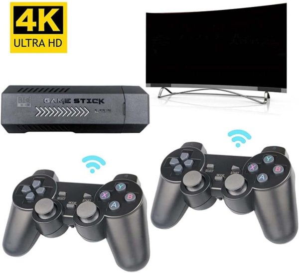 X2 Plus 4K Retro Game Stick, consola de videojuegos HD para el hogar con 2 controladores inalámbricos, salida HDMI, más de 30000 juegos integrados (128 GB) - Imagen 2