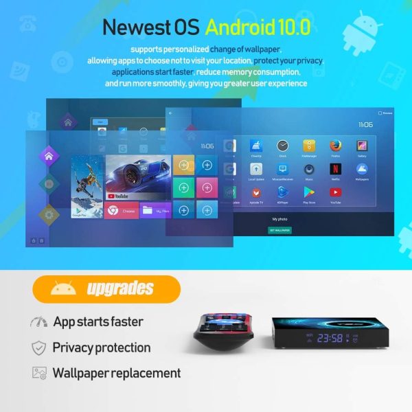 Android 10.0 TV Box, Android Box 4GB RAM 32GB ROM Allwinner H616 Quad-core Smart Android TV Box, Soporte 2.4G/5.0G Dual WiFi 6K Utral HD / 3D / H.265 con Bluetooth 5.0 - Imagen 2