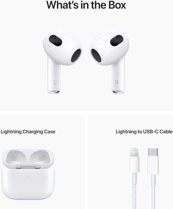 Auriculares inalámbricos Apple AirPods (3.ª generación), auriculares Bluetooth, audio espacial personalizado, resistentes al sudor y al agua, estuche de carga Lightning incluido, hasta 30 horas de duración de la batería - Imagen 7