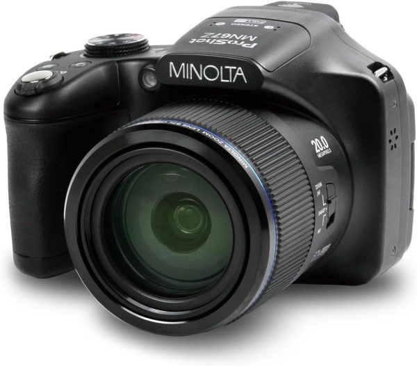 Minolta Pro Shot Cámara digital HD de 20 megapíxeles con zoom óptico de 67X, vídeo Full 1080P HD y tarjeta SD de 16 GB, negro