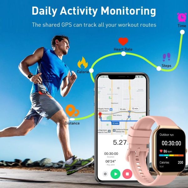 Smart Watch(Answer/Make Call), 1.96" HD Smartwatch for Men Women, 2024 Fitness Activity Tracker with 110+ Sport Modes/Heart Rate/Sleep Monitor/Pedometer, IP68 Waterproof Fitness Watch for Android iOS - Imagen 6