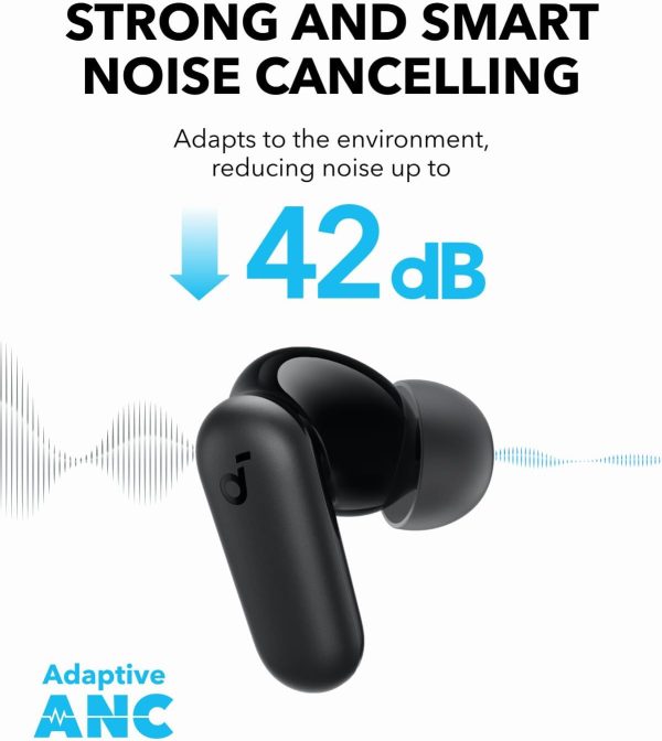 Soundcore P30i de Anker Auriculares con cancelación de ruido, cancelación de ruido fuerte e inteligente, graves potentes, tiempo de reproducción de 45 horas, estuche 2 en 1 y soporte para teléfono, IP54, auriculares inalámbricos, Bluetooth 5.4 (negro) - Imagen 3