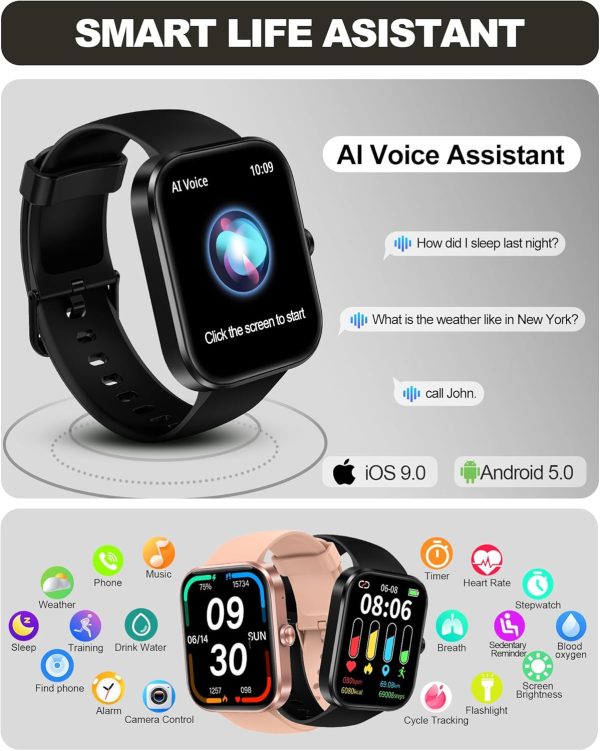 Smart Watch for Men Women(Answer/Make Call)-1.91" HD Fitness Smartwatch with Sleep/Heart Rate/spO2 Monitor, 113+ Sport Modes, IP68 Waterproof Smart Watch for Android iOS,Black - Imagen 8