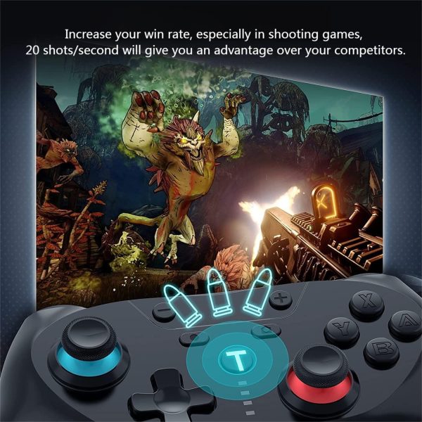 Matbip Switch pro controlador, Wireless Pro Controller para Switch/Switch Lite/Switch OLED, controlador de interruptor con 2 botones traseros, TURBO ajustable de 3 niveles (azul y rojo) - Imagen 3