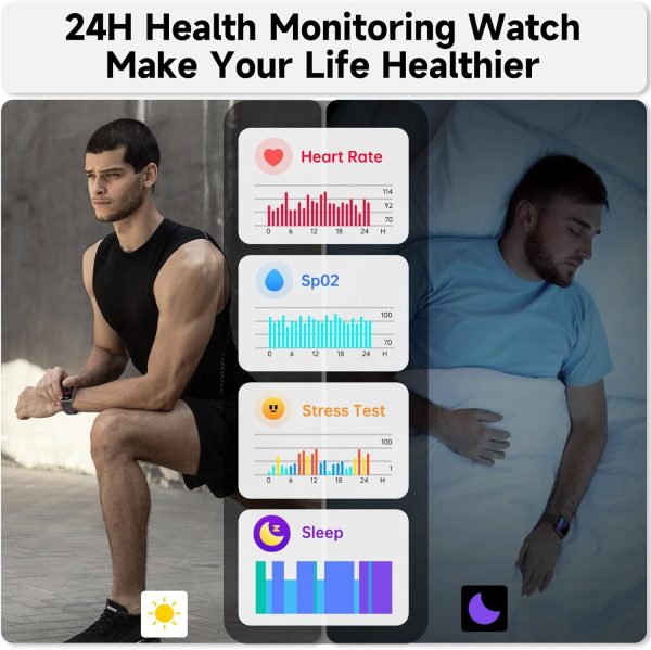 Reloj inteligente para hombres y mujeres, reloj inteligente incorporado Alexa (responder/hacer llamadas), rastreador de actividad física HD de 1,8", IP68 resistente al agua, rastreador de actividad en modo deportivo 100+, monitor de sueño SpO2 de frecuencia cardíaca, compatible con iOS y Android - Imagen 5