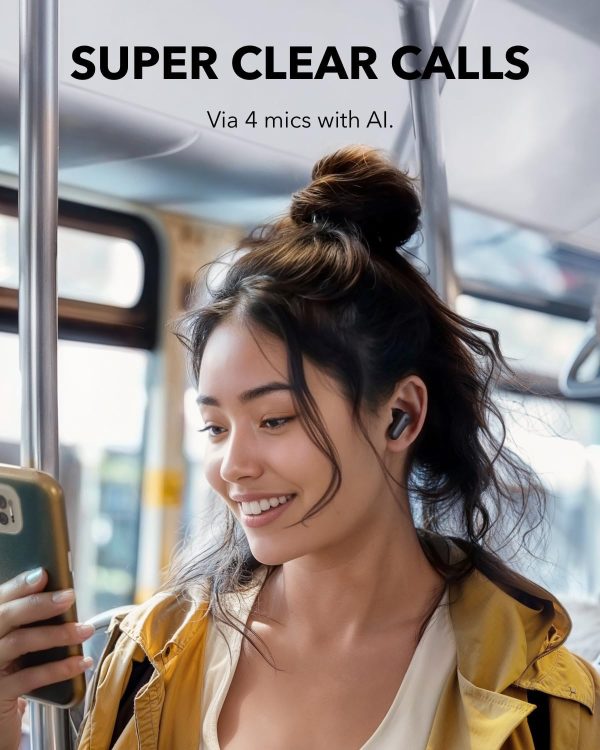 Soundcore P30i de Anker Auriculares con cancelación de ruido, cancelación de ruido fuerte e inteligente, graves potentes, tiempo de reproducción de 45 horas, estuche 2 en 1 y soporte para teléfono, IP54, auriculares inalámbricos, Bluetooth 5.4 (negro) - Imagen 6