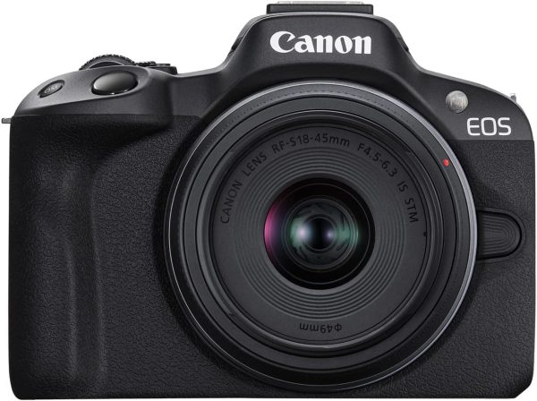 Canon EOS R50 Cámara sin espejo RF-S18-45mm F4.5-6.3 es kit de lentes STM, sensor CMOS (APS-C) de 24,2 megapíxeles, vídeo 4K, cámara híbrida, foto y vídeo, vlogging, creador de contenido, montura RF, negro