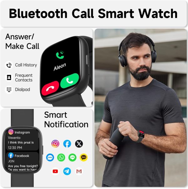 Reloj inteligente para hombres y mujeres, reloj inteligente incorporado Alexa (responder/hacer llamadas), rastreador de actividad física HD de 1,8", IP68 resistente al agua, rastreador de actividad en modo deportivo 100+, monitor de sueño SpO2 de frecuencia cardíaca, compatible con iOS y Android - Imagen 2