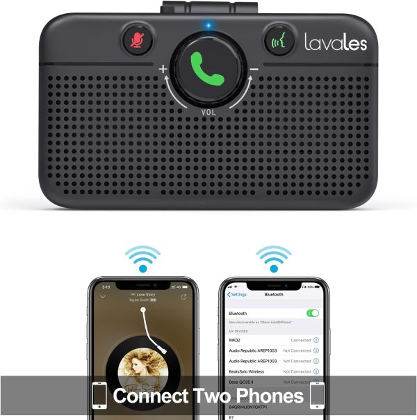 Altavoz Bluetooth 5.3 para automóvil, kit manos libres Bluetooth para automóvil para teléfono celular, soporte Siri Google Voice Assistant/Motion AUTO ON, altavoz para teléfono para automóvil con clip de visera - Imagen 7