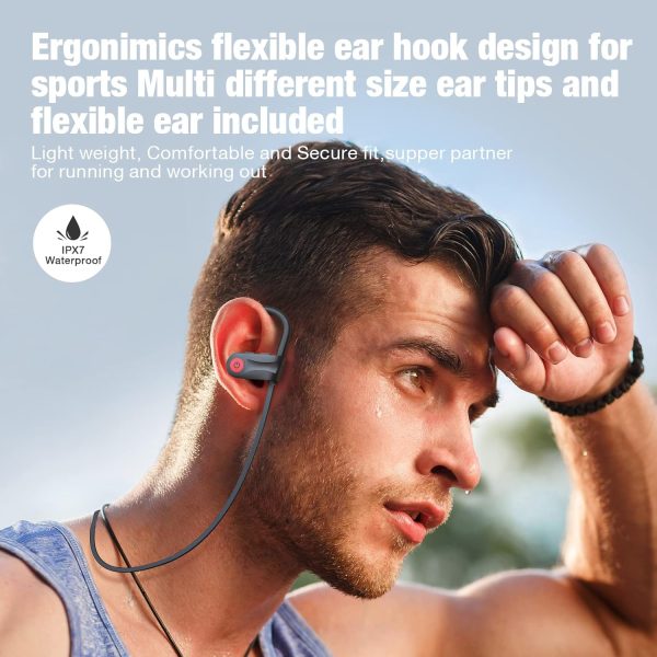 Boean Auriculares Bluetooth, Auriculares Inalámbricos con 16 Horas de Reproducción Auriculares Inalámbricos Bluetooth 5.3 HD Graves Profundos Aislamiento de Sonido Estéreo IPX7 Auriculares Impermeables para Entrenamiento Correr Deportes - Imagen 2