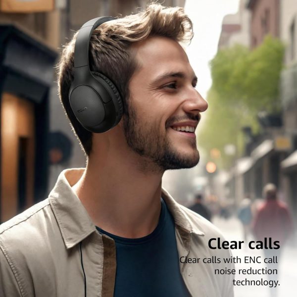 TOZO Auriculares Bluetooth 5.4, micrófono con cancelación de ruido de llamada ENC, auriculares inalámbricos plegables, reproducción de 70 horas, sonido estéreo de graves profundos, ecualizador personalizable mediante botón y aplicación, para viajes y hogar, actualizado - Imagen 4