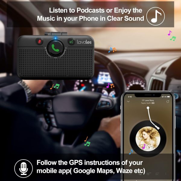 Altavoz Bluetooth 5.3 para automóvil, kit manos libres Bluetooth para automóvil para teléfono celular, soporte Siri Google Voice Assistant/Motion AUTO ON, altavoz para teléfono para automóvil con clip de visera - Imagen 4