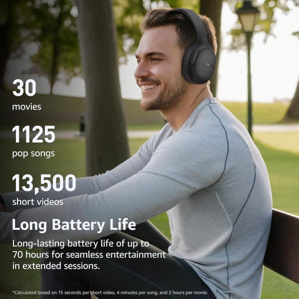 TOZO Auriculares Bluetooth 5.4, micrófono con cancelación de ruido de llamada ENC, auriculares inalámbricos plegables, reproducción de 70 horas, sonido estéreo de graves profundos, ecualizador personalizable mediante botón y aplicación, para viajes y hogar, actualizado - Imagen 7