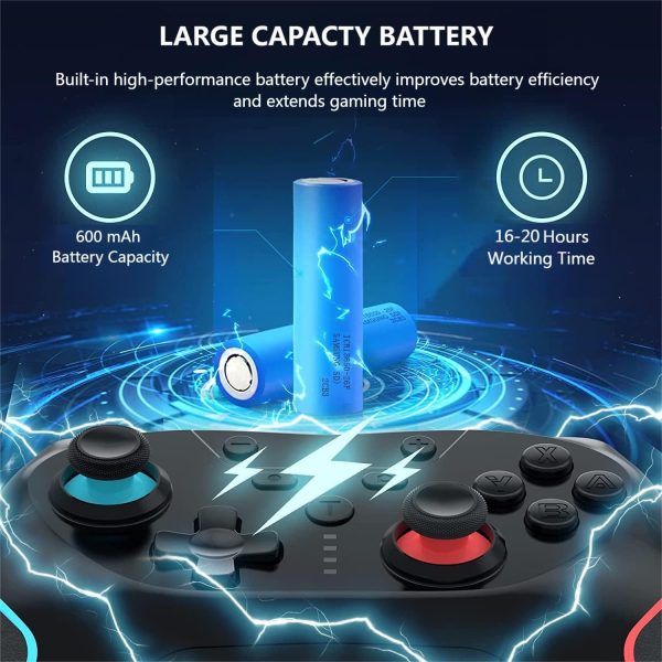 Matbip Switch pro controlador, Wireless Pro Controller para Switch/Switch Lite/Switch OLED, controlador de interruptor con 2 botones traseros, TURBO ajustable de 3 niveles (azul y rojo) - Imagen 6