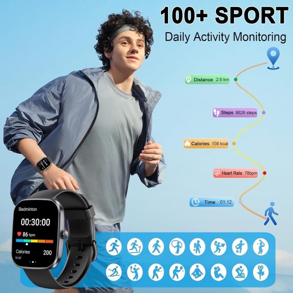 Smart Watch(Answer/Make Call), 1.91" Smartwatch for Men Women, NEW Fitness Watch with 110+ Sport Modes, Fitness Activity Tracke with Pedometer/Sleep Monitor/Heart Rate/IP68 Waterproof, for Android iOS - Imagen 6