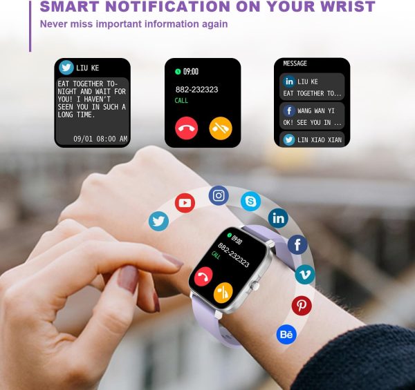 Smart Watch for Men Women Compatible with iPhone Samsung Android Phone 1.69“ Full Touch Screen Watch IP68 Waterproof Bluetooh Fitness Tracker Smart Watch with Heart Rate/Sleep Monitor (Purple) - Imagen 2