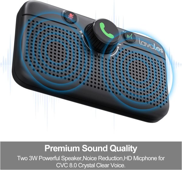 Altavoz Bluetooth 5.3 para automóvil, kit manos libres Bluetooth para automóvil para teléfono celular, soporte Siri Google Voice Assistant/Motion AUTO ON, altavoz para teléfono para automóvil con clip de visera - Imagen 5