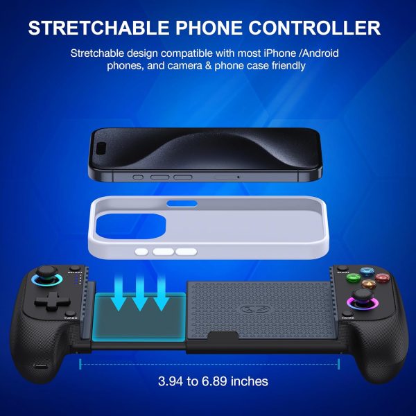 Controlador de juegos móvil para iPhone/Android, controlador de teléfono inalámbrico con soporte para funda de teléfono, controlador de juegos RGB compatible con Xbox Game Pass, PlayStation, Steam Link, Call of Duty, Roblox, Minecraft - Imagen 8