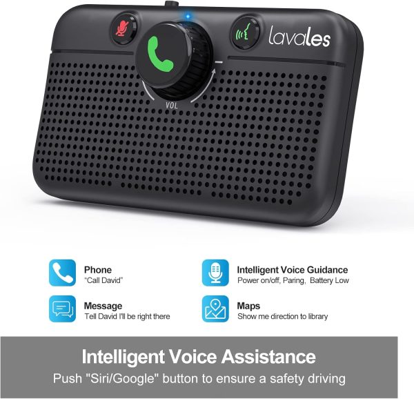 Altavoz Bluetooth 5.3 para automóvil, kit manos libres Bluetooth para automóvil para teléfono celular, soporte Siri Google Voice Assistant/Motion AUTO ON, altavoz para teléfono para automóvil con clip de visera - Imagen 3