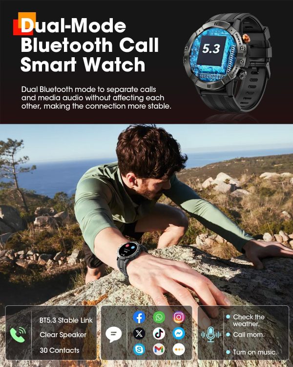 Smart Watches for Men, Bluetooth Call Military Smart Watch, Waterproof Fitness Tracker with Heart Rate/Blood Oxygen/Sleep Monitor/124 Sports Modes, Tactical Watch for Android Phones & iPhone (Black) - Imagen 5