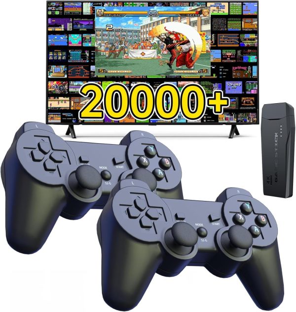 Consola de juegos retro inalámbrica, Game Stick retro con 9 emuladores incorporados, 64 GB, más de 20 000 juegos, salida HDMI 4k y controlador inalámbrico de 2,4 GHz, videojuegos Plug and Retro Play para TV (negro)