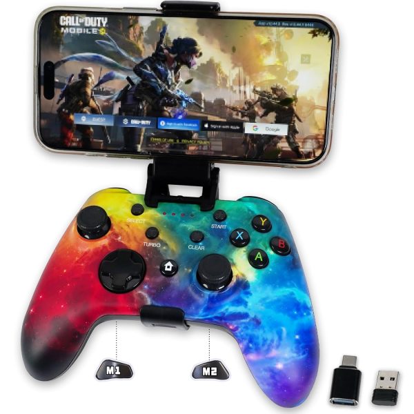 WZUICOV Controlador de juegos Bluetooth para iPhone, iPad, Android, PC, Mac, TV Box, Tesla, Switch, Apple Arcade y juegos en la nube con USB inalámbrico, adaptador de CA, clip para teléfono