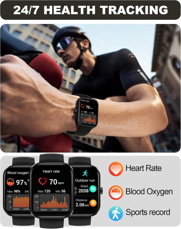 Smart Watch for Men Women(Answer/Make Call)-1.91" HD Fitness Smartwatch with Sleep/Heart Rate/spO2 Monitor, 113+ Sport Modes, IP68 Waterproof Smart Watch for Android iOS,Black - Imagen 4