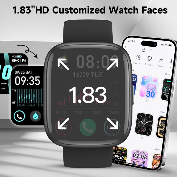 Reloj inteligente para hombres y mujeres, reloj inteligente incorporado Alexa (responder/hacer llamadas), rastreador de actividad física HD de 1,8", IP68 resistente al agua, rastreador de actividad en modo deportivo 100+, monitor de sueño SpO2 de frecuencia cardíaca, compatible con iOS y Android - Imagen 6