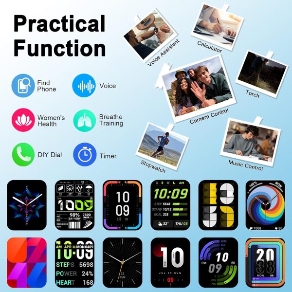 Smart Watch(Answer/Make Call), 1.91" Smartwatch for Men Women, NEW Fitness Watch with 110+ Sport Modes, Fitness Activity Tracke with Pedometer/Sleep Monitor/Heart Rate/IP68 Waterproof, for Android iOS - Imagen 3