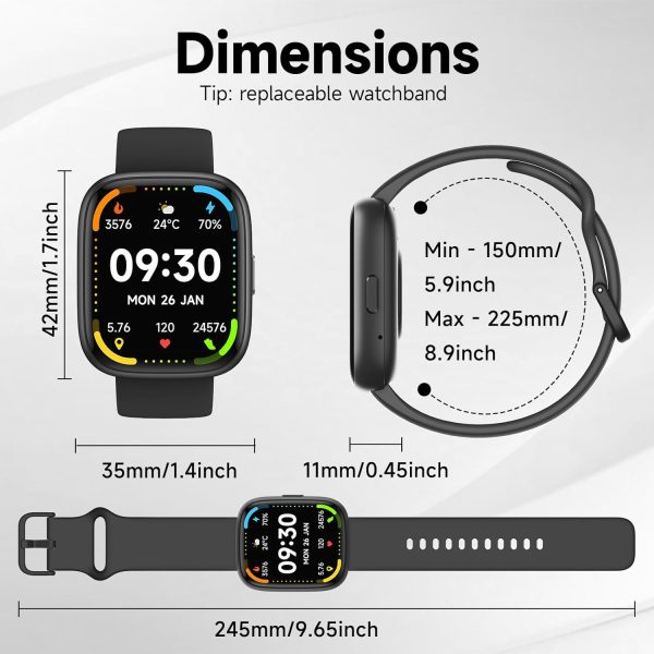 Reloj inteligente para hombres y mujeres, reloj inteligente incorporado Alexa (responder/hacer llamadas), rastreador de actividad física HD de 1,8", IP68 resistente al agua, rastreador de actividad en modo deportivo 100+, monitor de sueño SpO2 de frecuencia cardíaca, compatible con iOS y Android - Imagen 3