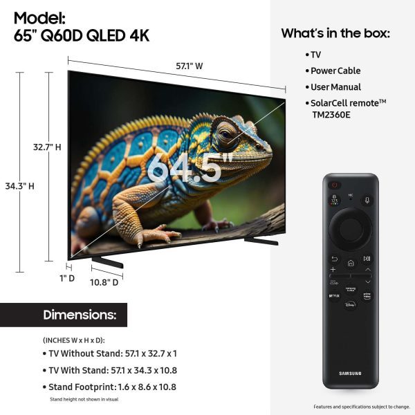 SAMSUNG Class QLED 4K Q60D Series Quantum HDR Smart TV de 65 pulgadas con seguimiento de objetos Sound Lite, Motion Xcelerator, diseño delgado, centro de juegos, Alexa integrado (QN65Q60D, modelo 2024) - Imagen 2