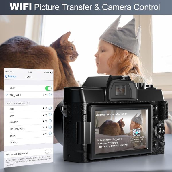 Cámara digital, cámaras de 48 MP para fotografía con WiFi y control de aplicaciones, cámara de vlogging 4K para YouTube, cámara compacta, perfecta para usuarios principiantes y principiantes con lente macro y gran tarjeta de 32 GB - Imagen 7